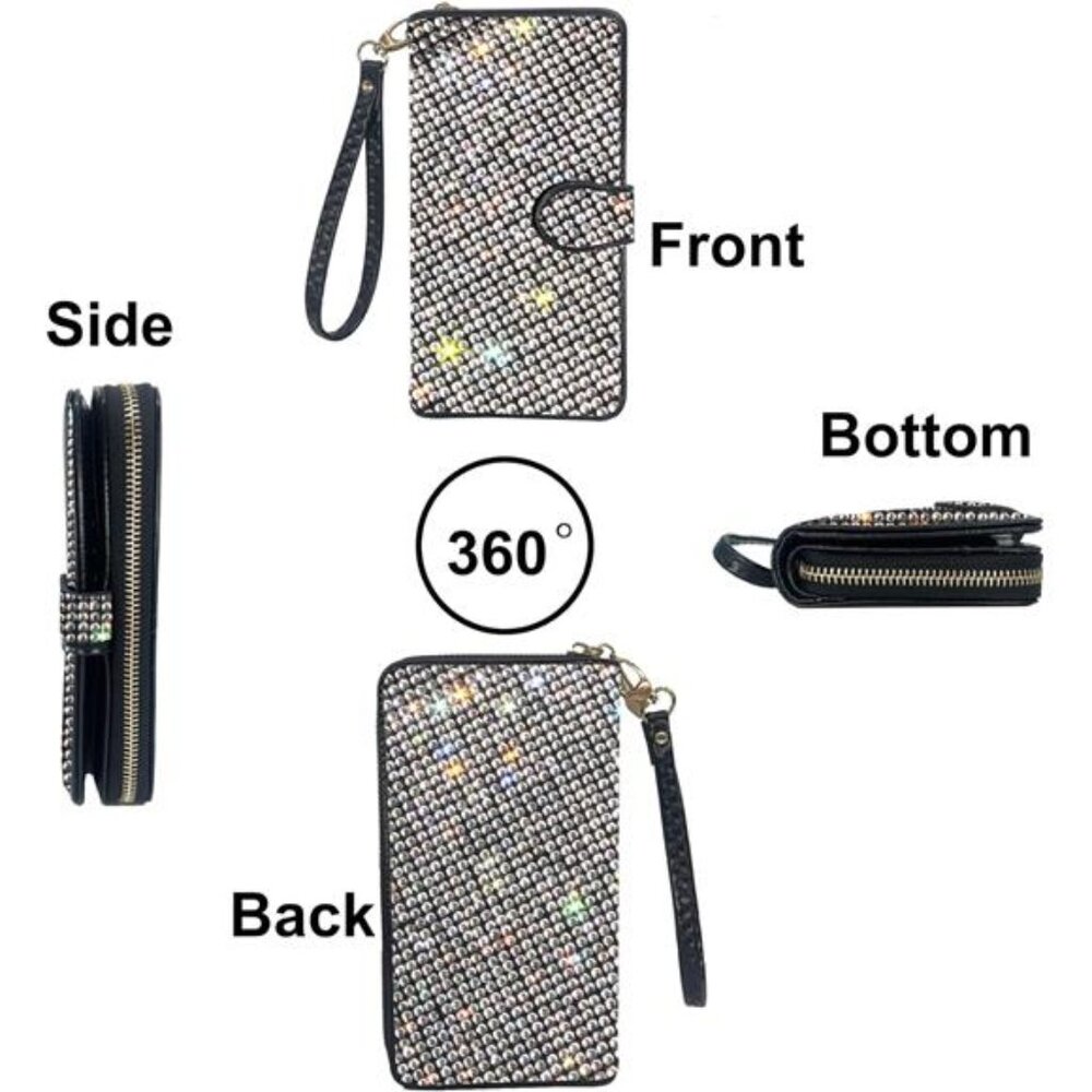 Bling Rhinestone Womens Wallet Artificial Diamond Wristlet Clutch Purse Credit - Picture 3 of 7